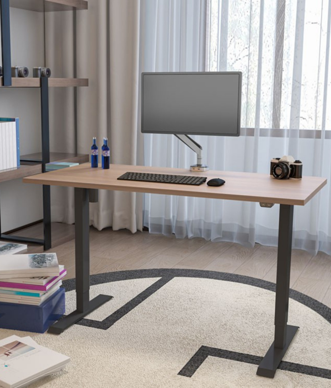 Biurko z elektrycznie regulowaną wysokością do pracy przed komputerem na stojąco i siedząco, Basic w home office