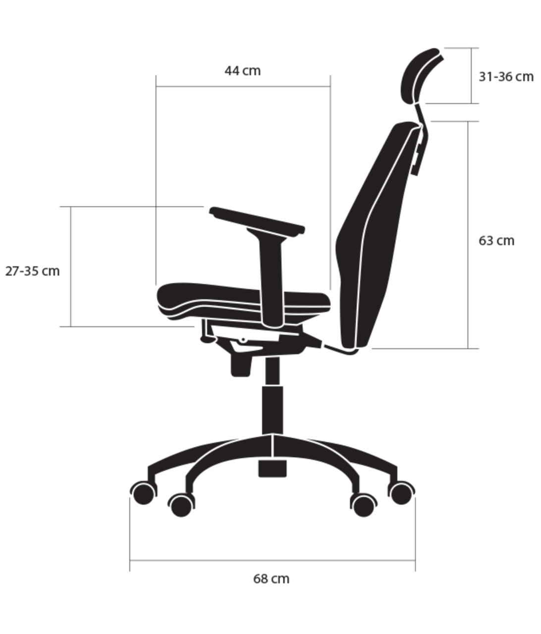 wymiary bok fotela ergonomicznego Elegance kulik system