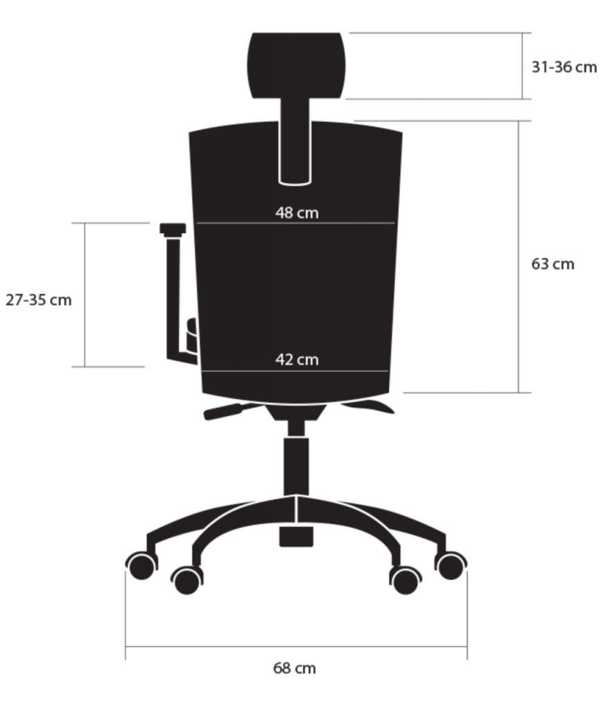 wymiary tył bok fotela ergonomicznego Elegance kulik system