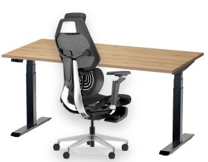 Zestaw do pracy i odpoczynku z podnóżkiem 170–195 cm: fotel Shadow Throne + biurko elektryczne