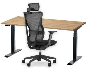 Zestaw dla wysokich 170–195 cm: fotel Tallum + biurko elektryczne